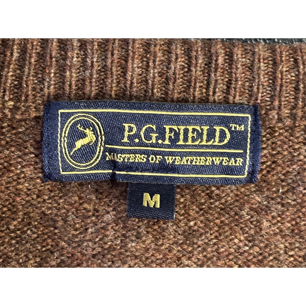 P.G. Field Mens V-Neck Sweater Brown Marl Knit Pullover Size Medium - Picture 6 of 6